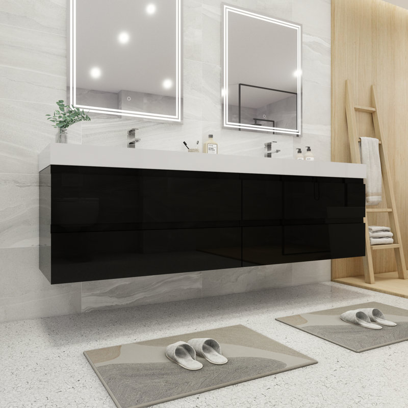 Latitude Run® Carnley 84'' Wall Mounted Double Bathroom Vanity with